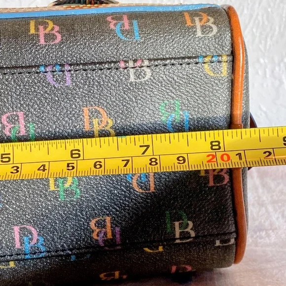 Vintage Y2K Dooney & Bourke Rainbow Monogram Mini Bowler Handbag w/ Heart Charm - Picture 14 of 17